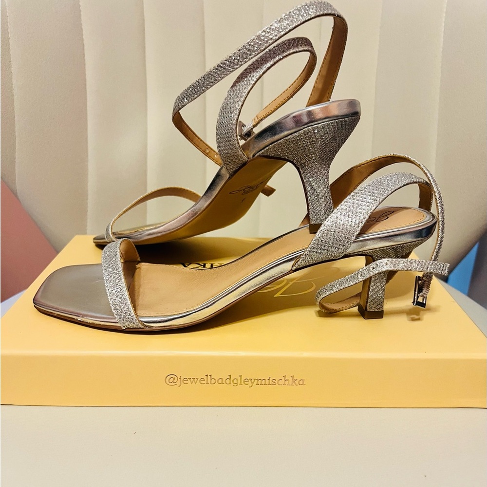 Jewel Badgley Mischka Silver Strappy Heels